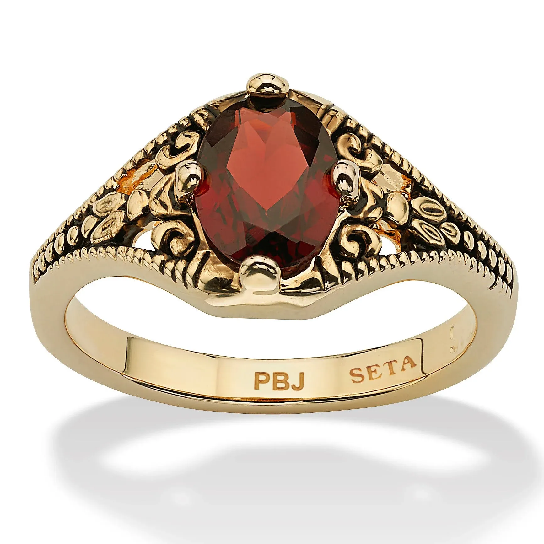 PalmBeach Jewelry Oval-Cut Genuine Garnet Vintage-Style Ring 1.40 TCW Yellow Gold-Plated(10)