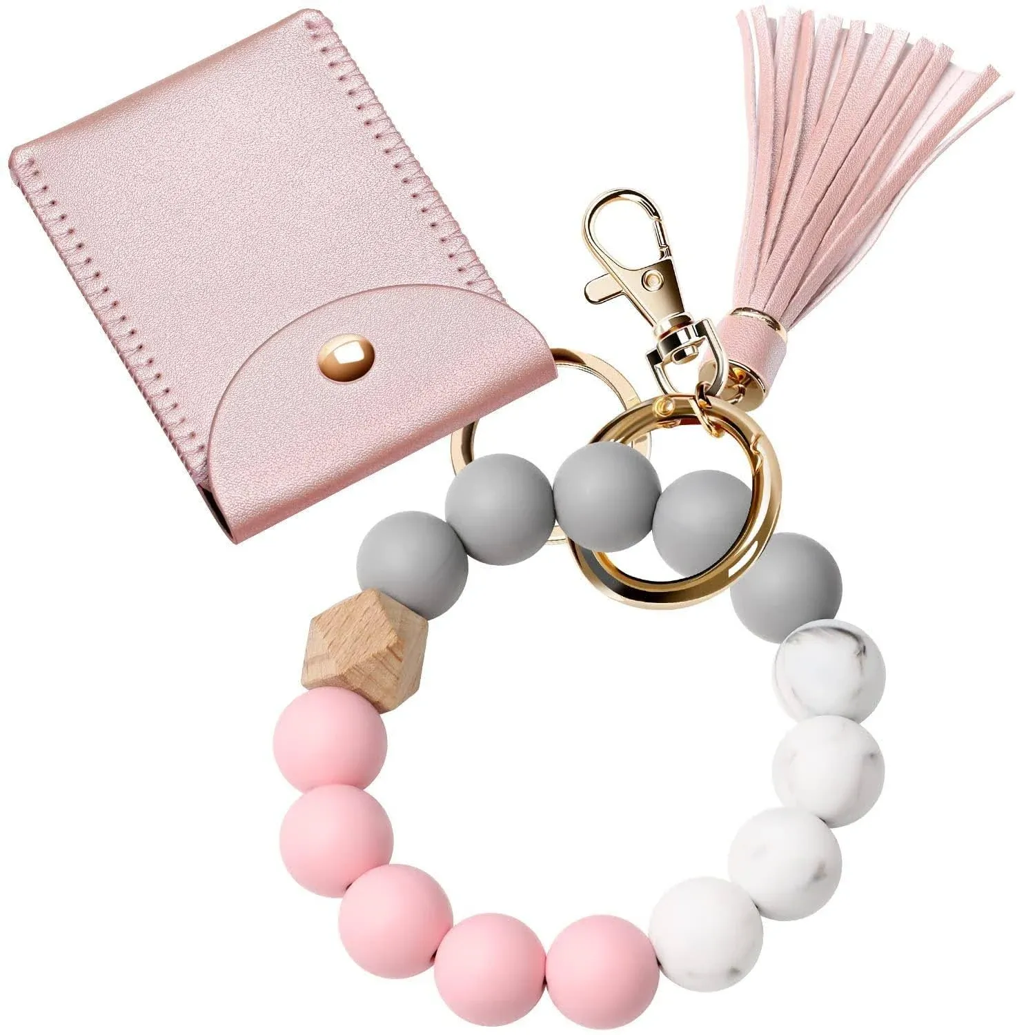 UpUDo Keychain Bracelet Wristlet, Silicone Beaded Key Ring Bracelet with Card ...