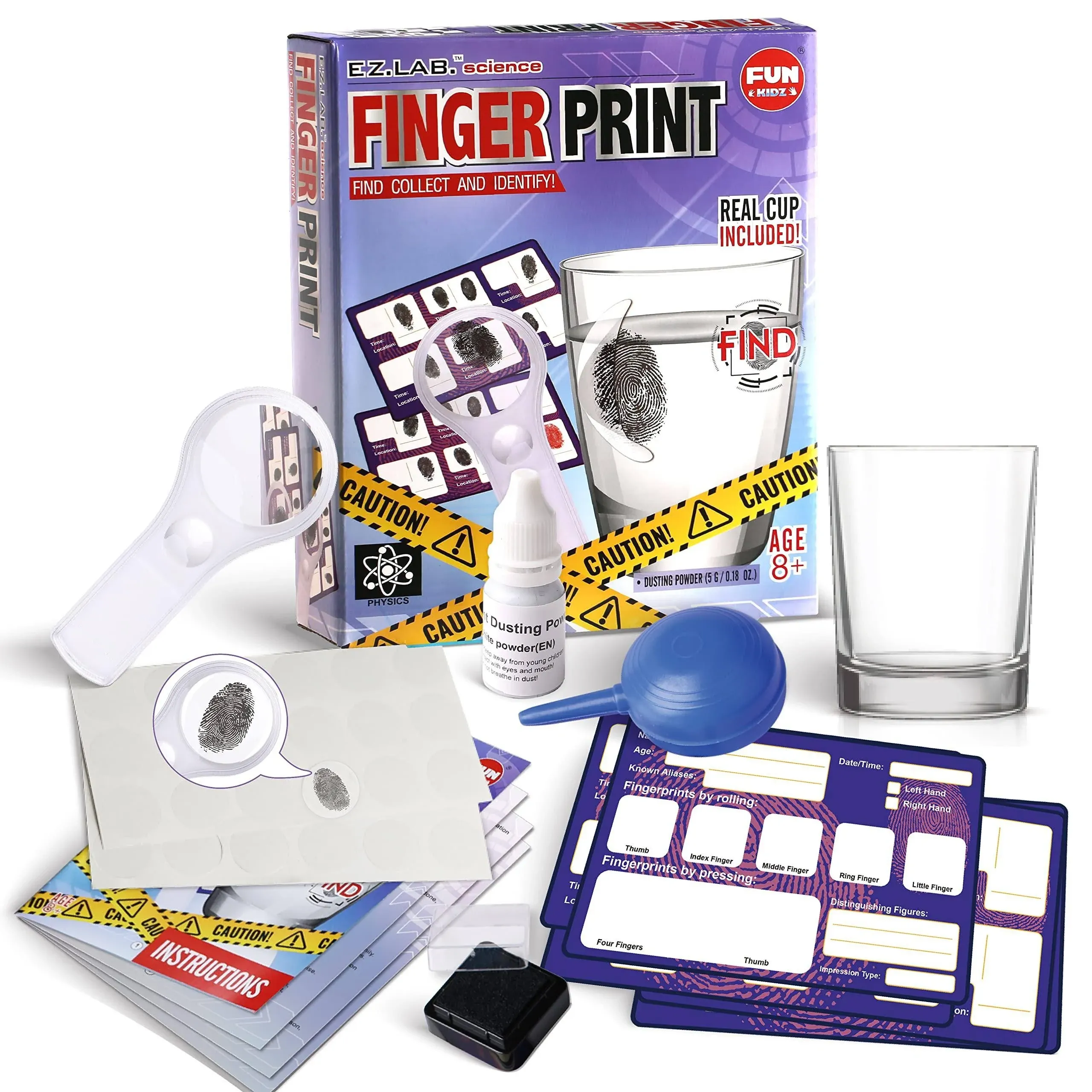 Fingerprint Kit for Kids Ages 8-12, FunKidz Detective Spy Gear Pretend Play STEM Science Kit Project with Crime Scene Investigations Educational Class Tools for Boys Girls