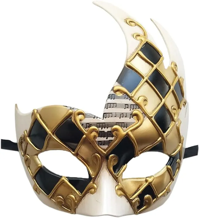 Coolwife Men's Masquerade Mask Vintage Venetian Checkered Musical Party Mardi ...