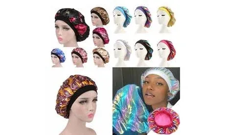 Magik Women Satin Night Sleep Cap Hair Bonnet Hat Silk Head Cover Wide Elastic Band, Women's, Size: One Size