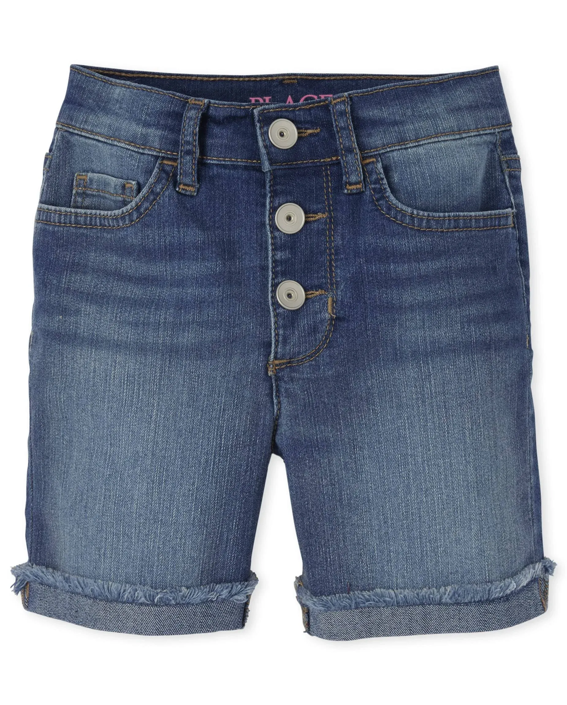 The Children's Place Girls High Waist Button Front Denim Midi Shorts