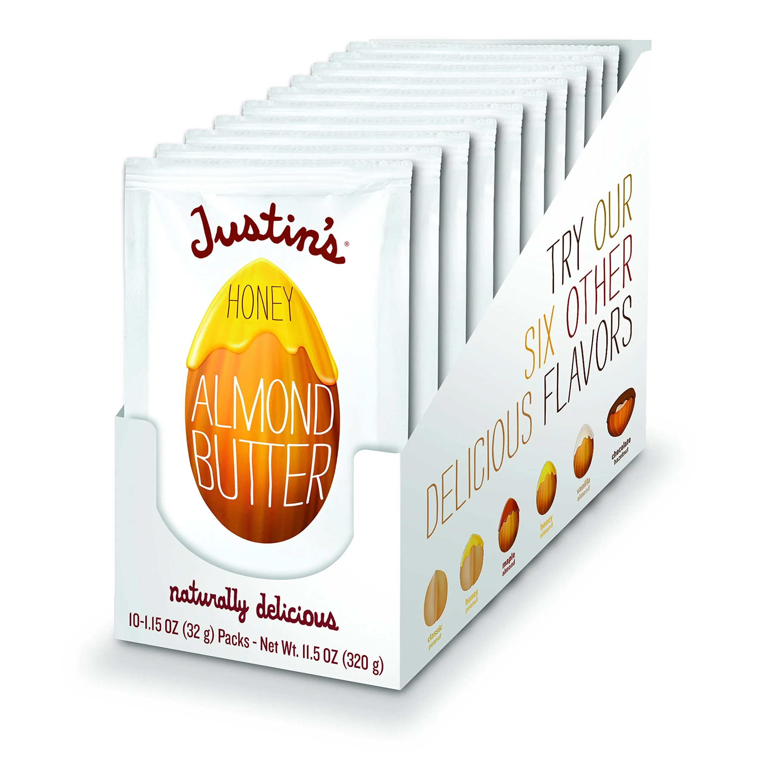 Justins Almond Butter, Honey, Squeeze Packs - 10 pack, 1.15 oz packs