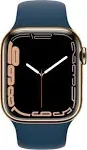 Apple Watch Series 7 [GPS + Cellular 41mm] Smart Watch w/ Gold Stainless Steel Case with Abyss Blue Sport Band (Renewed)