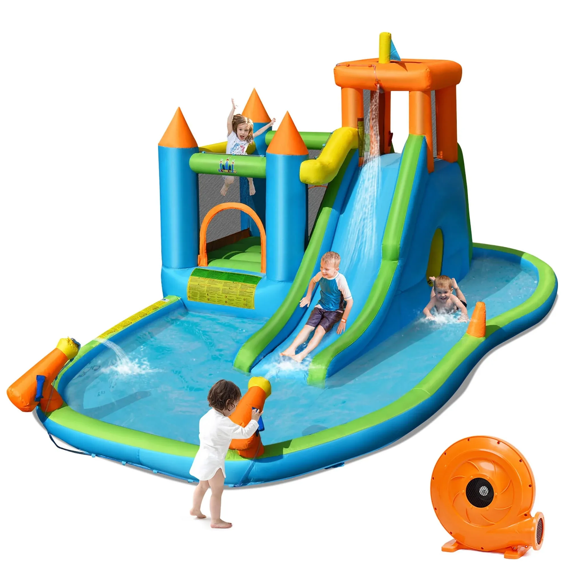 Costway Bountech Inflatable Water Slide Kids Bounce House Splash Water Pool w/ Blower