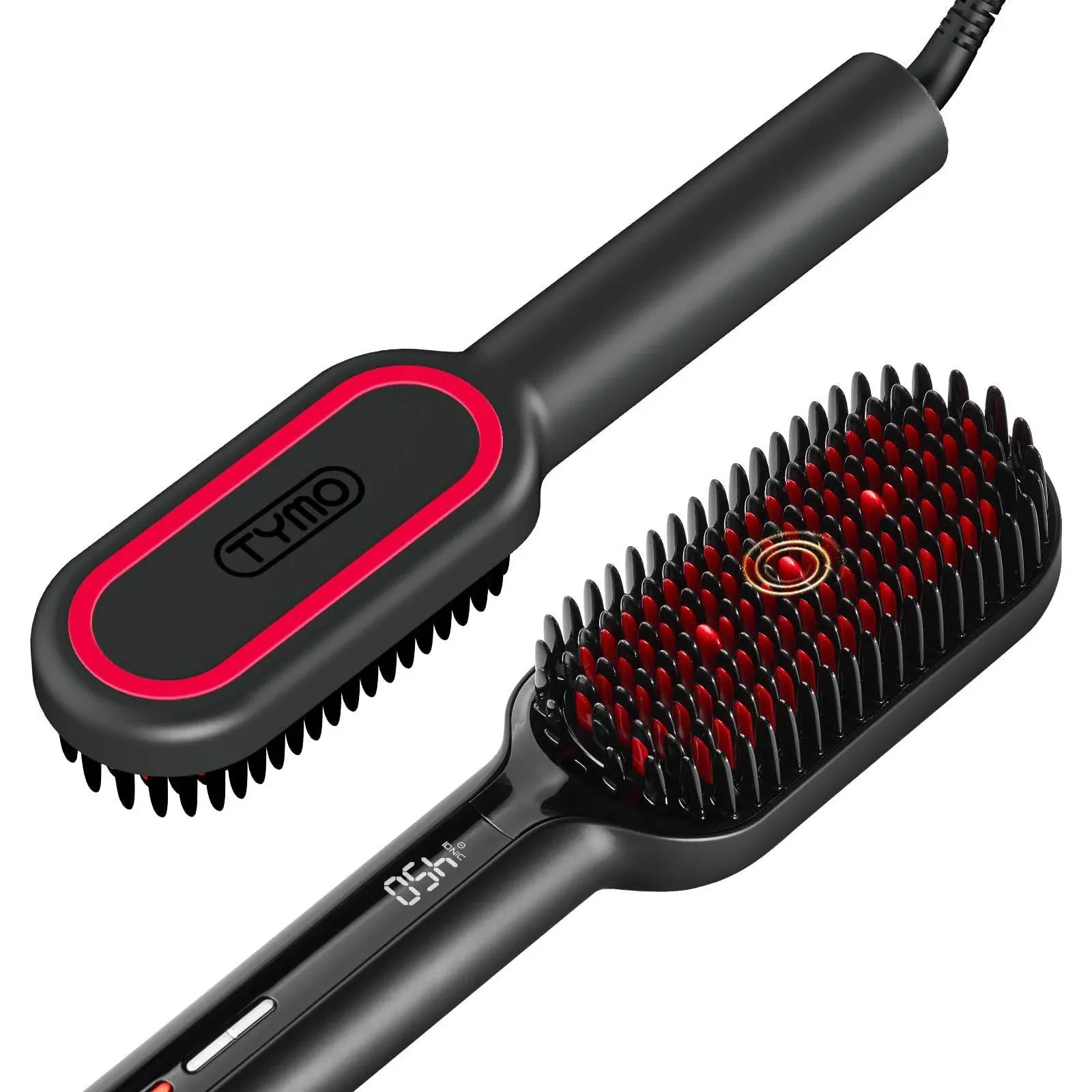 2023 Upgraded Hair Straightener Brush Tymo Ionic Plus Straightening Brush with Dense Bristles, 16 Temps, Dual Voltage Heat Brush Straightener for