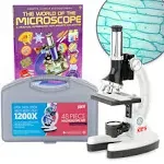 AMSCOPE 48pc 120X-1200X Starter Compound Microscope Science Kit (White) + Book