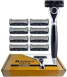 Dorco Pace Classic - Seven Blade Razor System with Pivoting Head and Premium Handle- 9 Pack (1 Handle + 9 Cartridges)