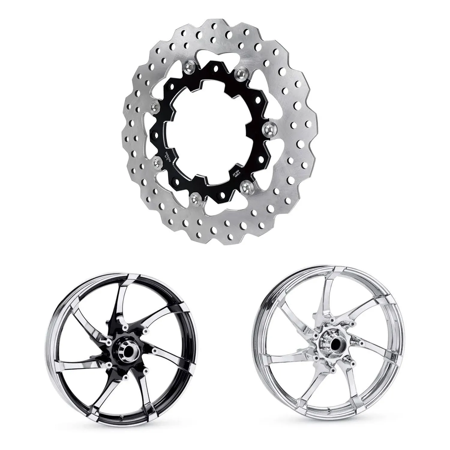 POWERJAMES 11.8&#034; Black Floating Front Brake Rotor 7 Holes Fits Harley Davidso...