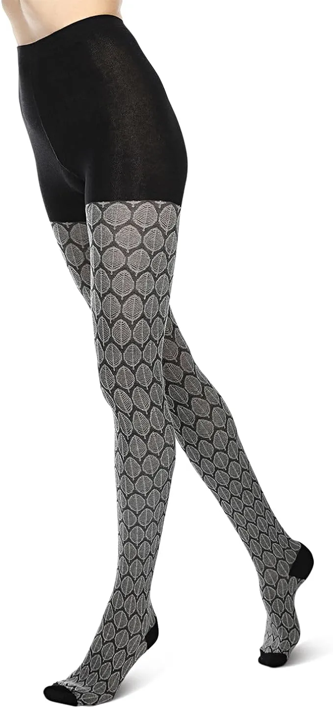 MeMoi Leaf Patterned Cotton Blend Sweater Tights