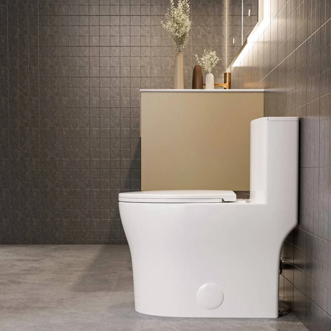 Casta Diva Round Toilet Ceramic One-Piece Toilets, 0.9/1.28GPF Power Dual Flush and Map 1000g (Seat Included)