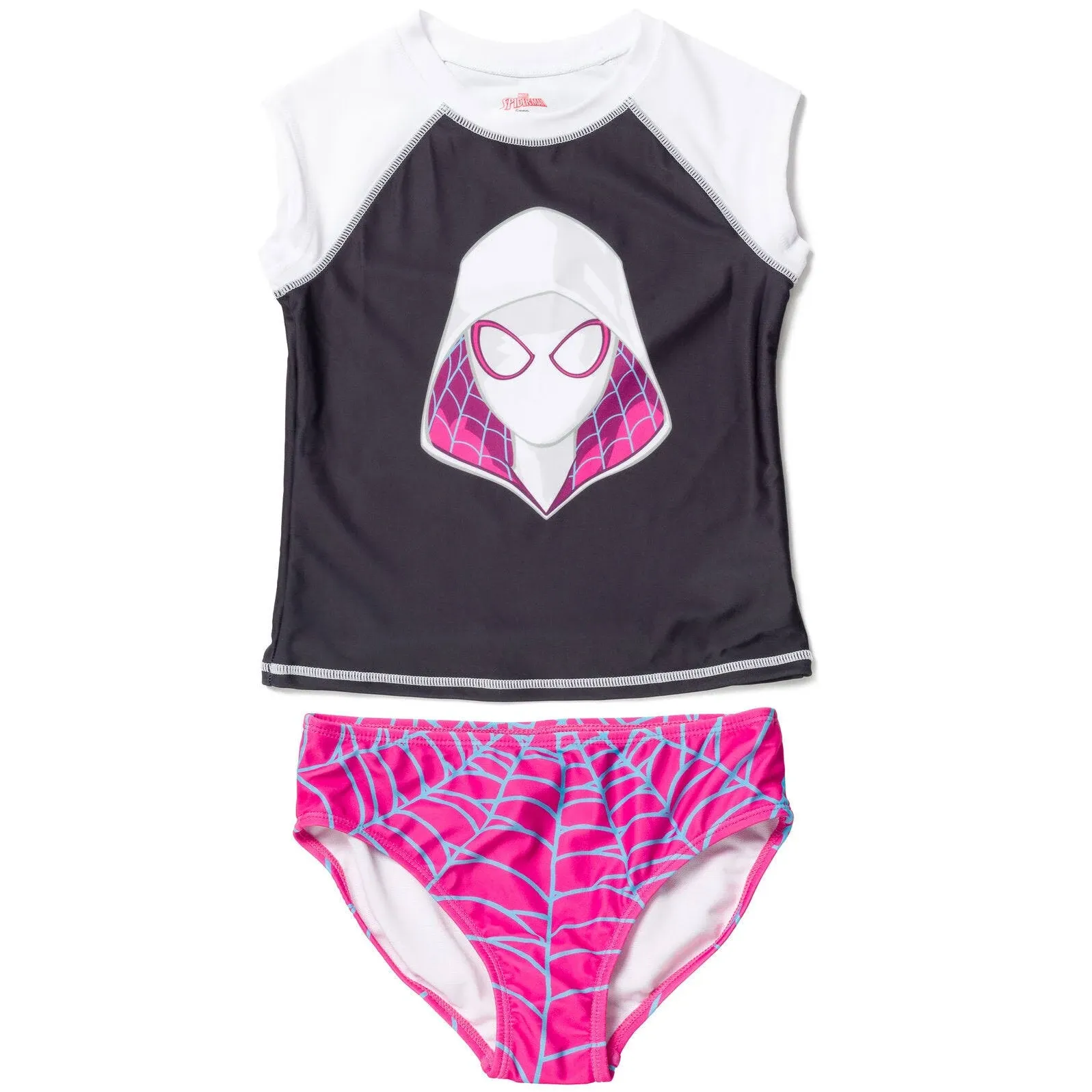 Marvel Spider-Man Spider-Gwen Ghost Spider Toddler Girls Rash Guard and Bikini Bottom Black / Purple 3T