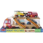 Melissa & Doug Wooden Emergency Vehicle Carrier Truck With 1 Truck and 4 Rescue Vehicles