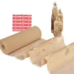 Honeycomb Packing Paper Wrap 15"x200' Sustainable Alternative to Bubble Cushioning Wrap for Moving/shipping/packing Roll with 20 Fragile Sticker Biodegradable & Fully Recylable