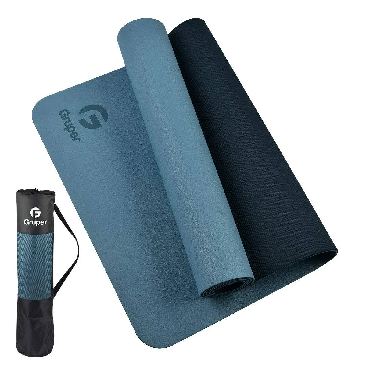 Gruper Yoga Mat Non Slip, Eco 0.31*24*72 Inches, 19.Grey Blue / Black 