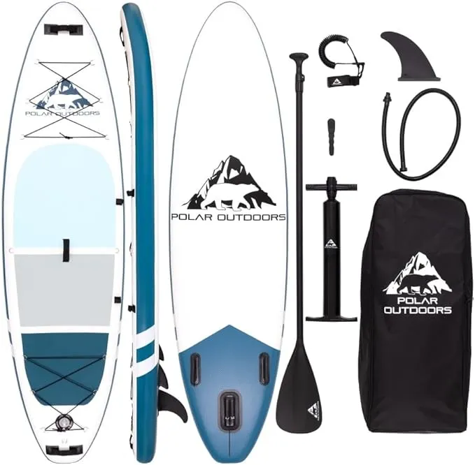 Polar Outdoors by Roc Inflatable Stand Up Paddle Board with Premium SUP Paddle Board Accessories, Wide Stable Design, Non-Slip Comfort Deck for Youth & Adults.