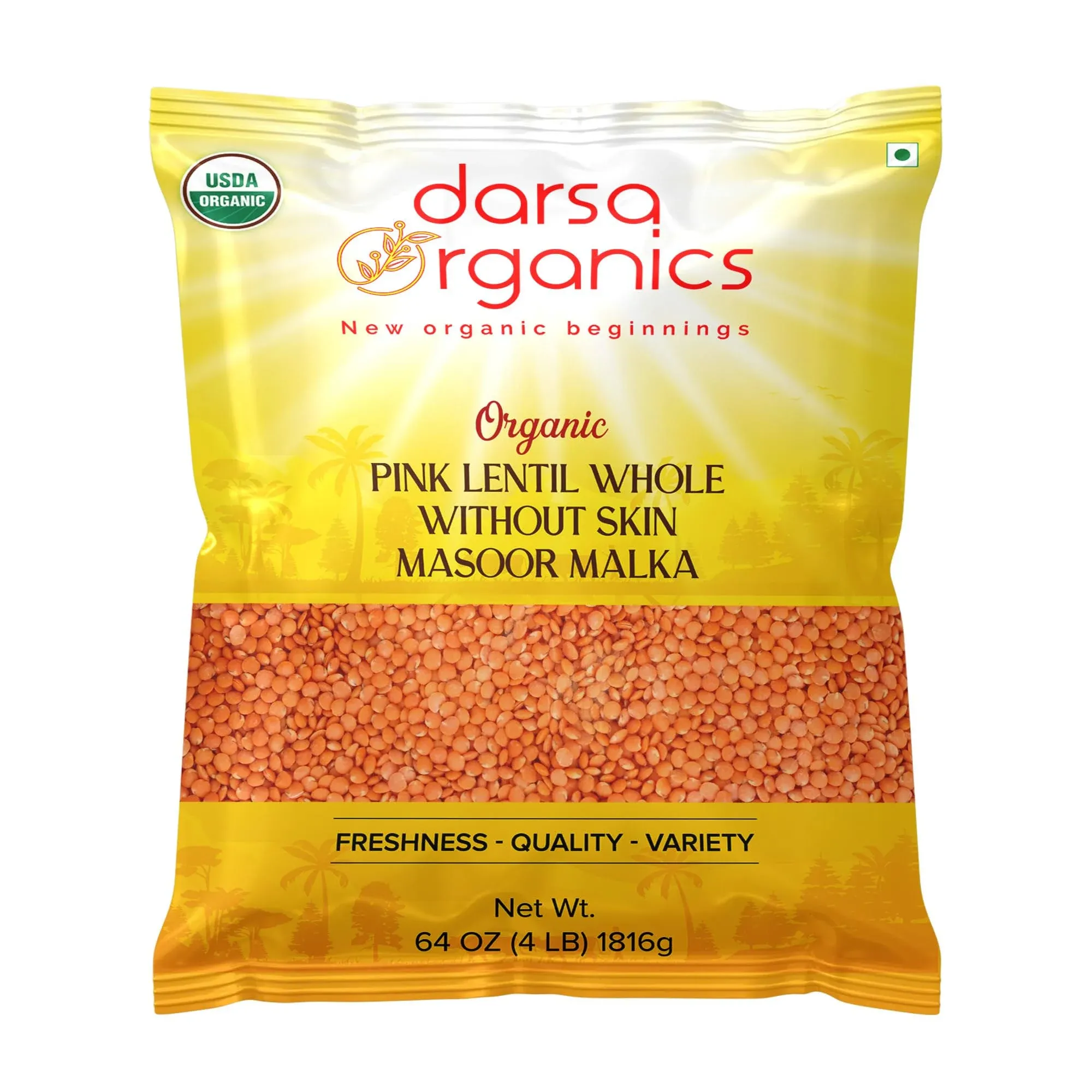 Darsa Organics Red Lentils Whole Without Skin 4 lb | Indian Masoor Malka Dal ...