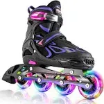 2pm Sports Vinal Girls Adjustable Inline Skates with Light up Wheels Beginner Skates Fun Illuminating Roller Skates for Kids Boys and Ladies