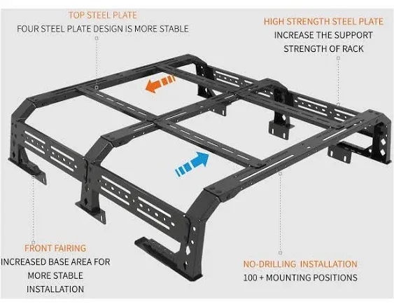 TKMAUTO Plus Truck Adjustable Bed Rack Cargo Carrier Compatible with JT Gladiator, Ranger, Colorado, Canyon, and Tacoma