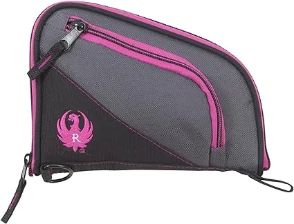 Allen Company 8" Compact Pistol Case for Women - Made with Soft Knit Lining and Barrel Pocket - Gun Storage Accessory with Lockable Zipper - Heavy-Duty Handgun Protection - Black/Gray/Orchid