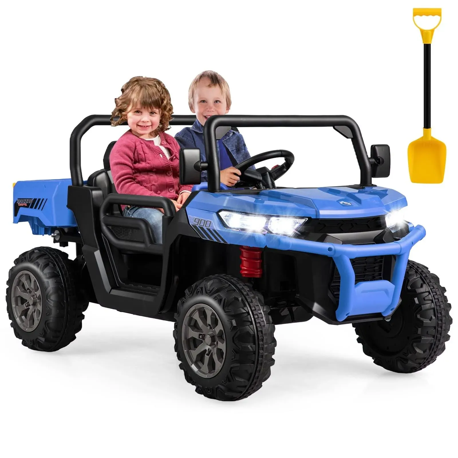 2-Seater Kids Ride On Dump Truck with Dump Bed and Shovel-Blue