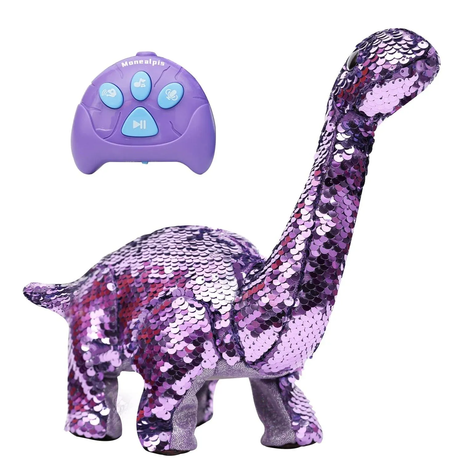 Monealpis Dinosaur Toys for Girls - Sequin Walking Dinosaur Remote Control Toy with Repeat, Roar, Walk, Sing - Birthday for 3+ Kids, Toddlers, Boys