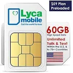 Lycamobile $59 Plan SIM Unlimited Talk/Text/Data to 100 Countries - 60GB 4G/5G