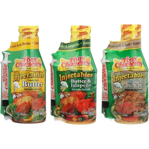 Tony Chachere Injectable Marinade Variety Pack Butter Jalapeno and Roasted Garlic ...