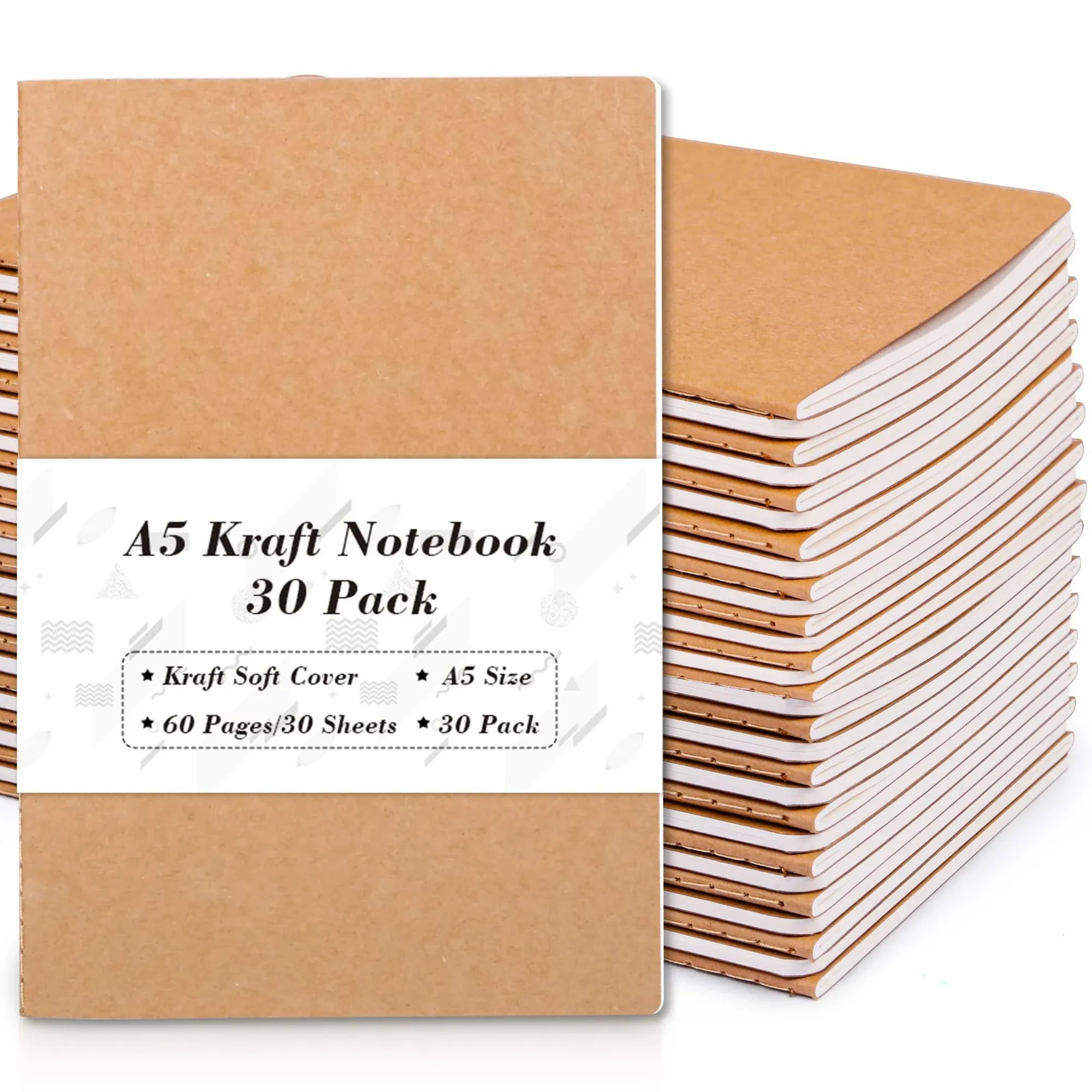 Feela 30 Pack Kraft Notebooks