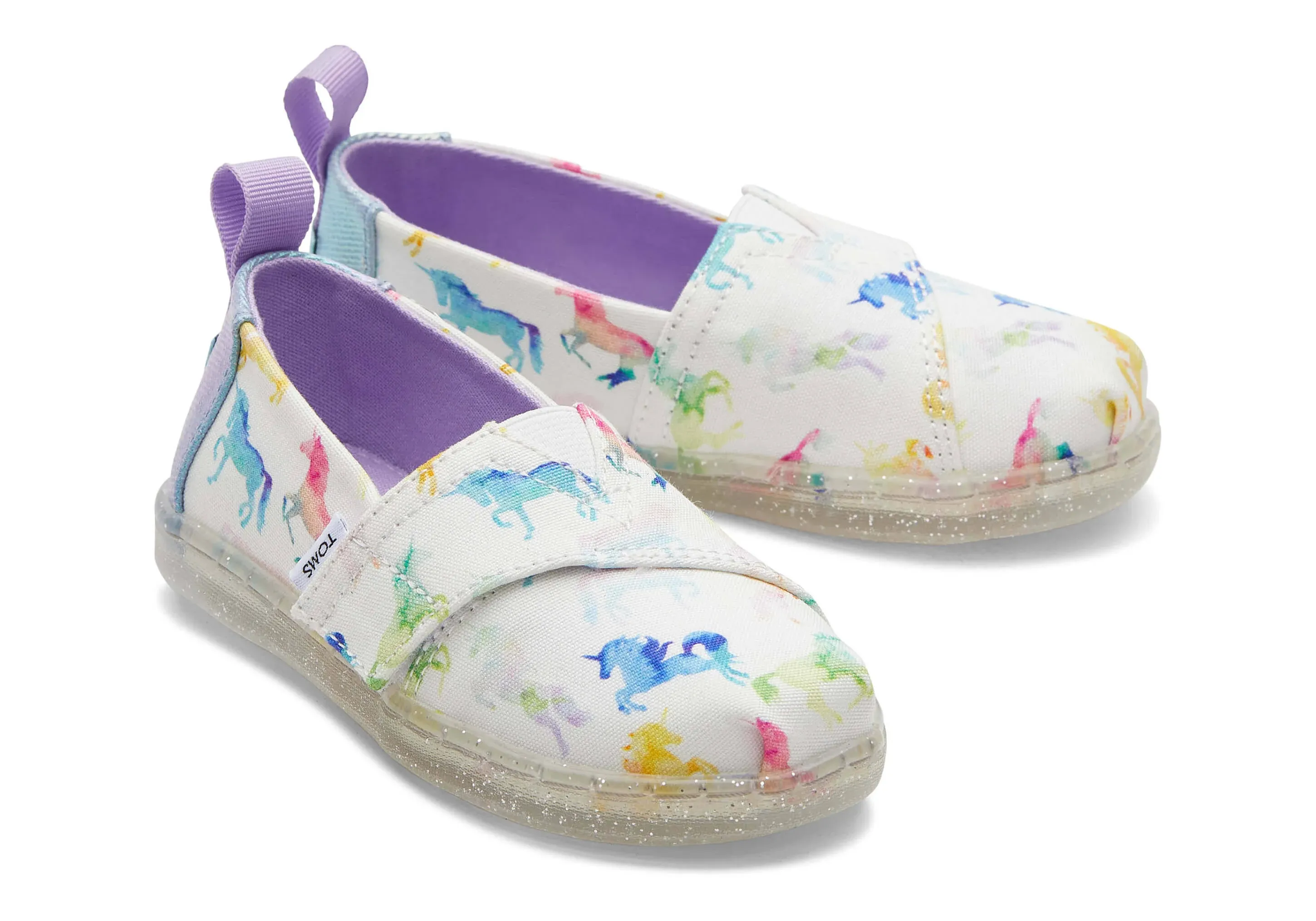 Girl's Toms, Alpargata Tiny Slip-On - Toddler White Multi Unicorns 7 M