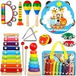 LOOIKOOS Toddler Musical Instruments,Wooden Percussion Instruments for Baby Kids Preschool Educational Musical Toys Set Boys