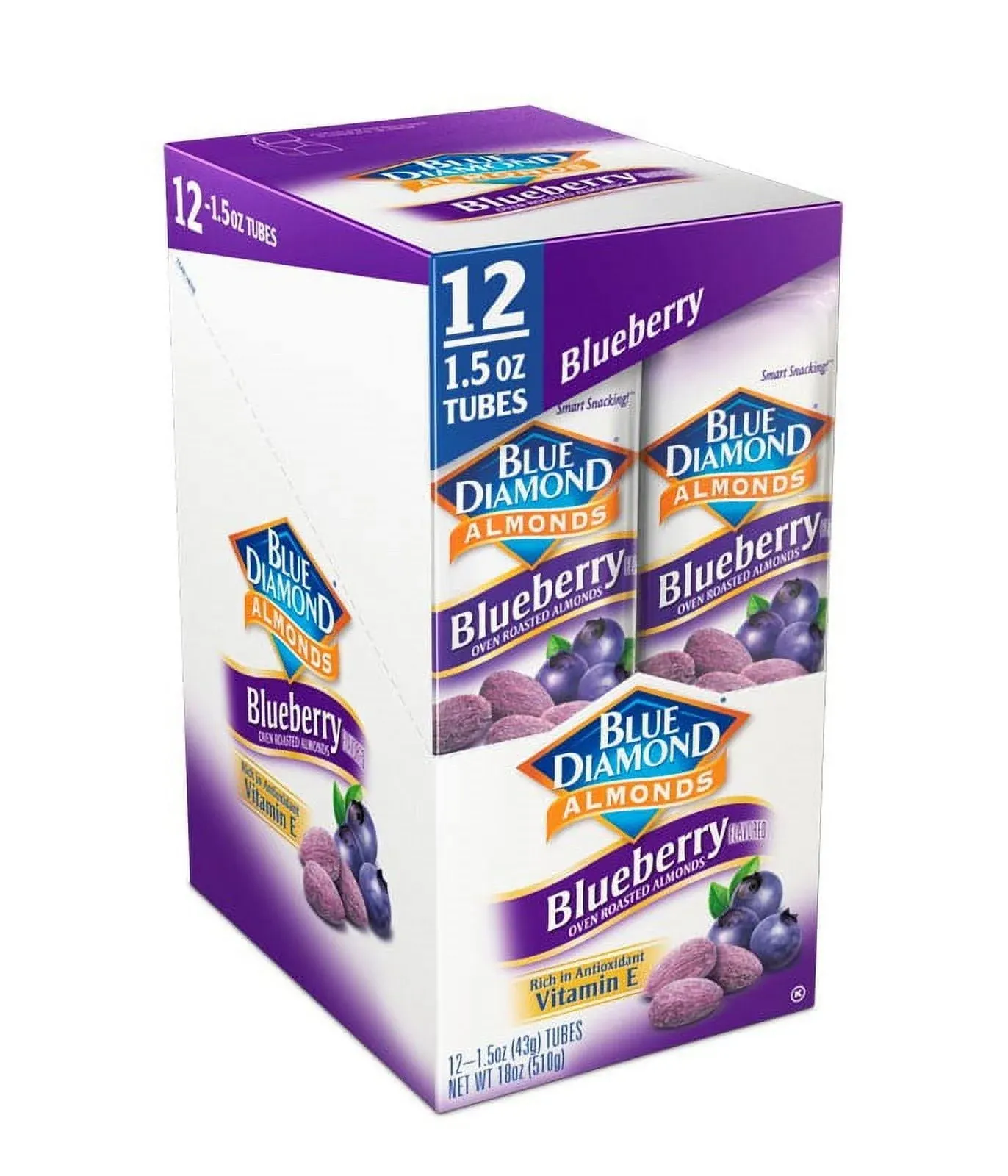 Blue Diamond Almonds, Blueberry Flavored, Oven Roasted - 12 pack, 1.5 oz tubes