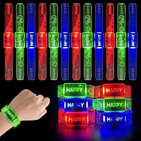 M.best 24pcs LED Light Up Bracelets, Glow in The Dark Flashing Wristbands Happy ...