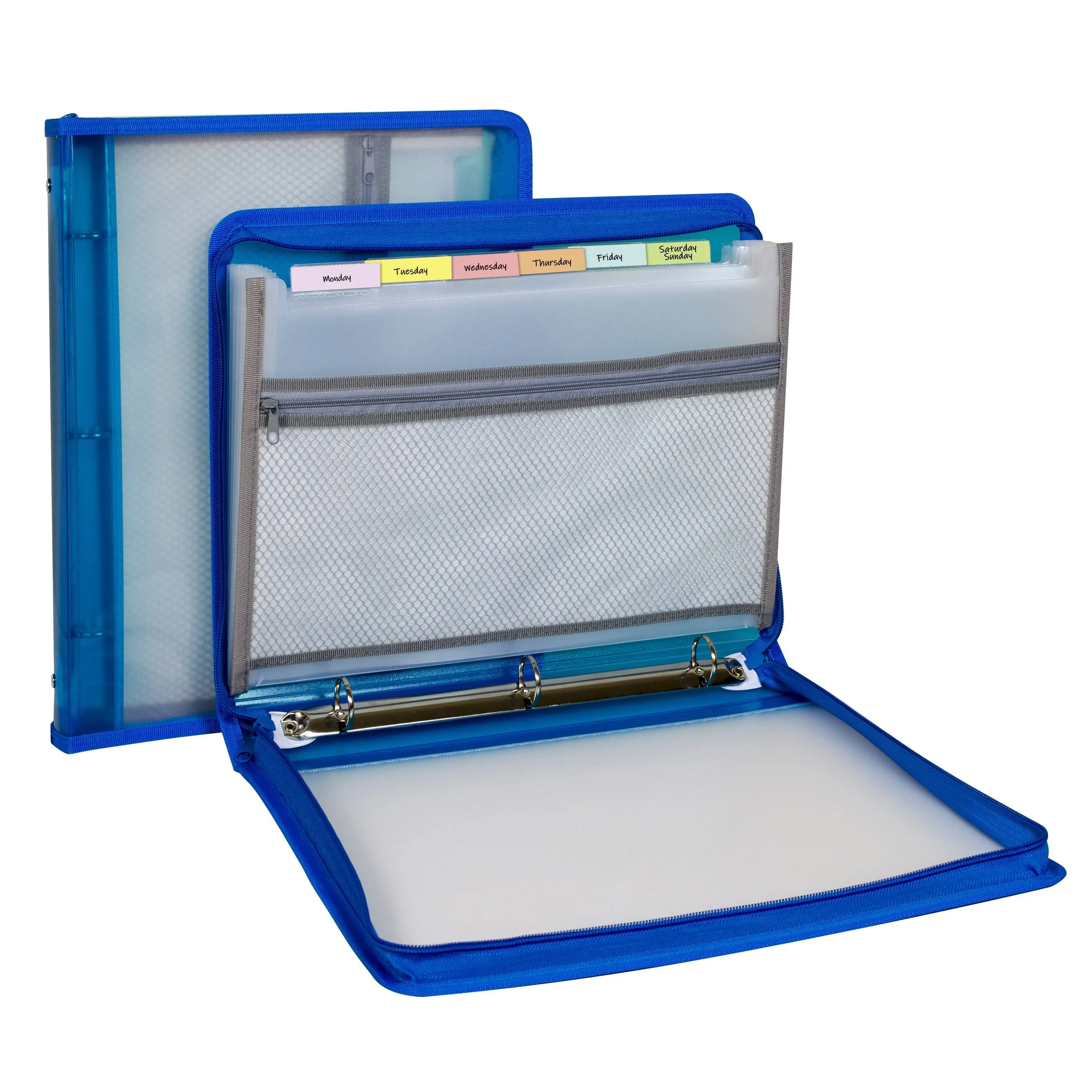 C-Line Zippered Binder with Expanding File, 2" Expansion, 7 Sections, Zipper Closure, 1/6-Cut Tabs, Letter Size, Bright Blue