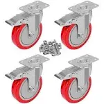 5 inch Plate Caster Wheels with Safety Dual Locking Set of 4 No Noise Heavy Duty Swivel Casters All with Brake Total Bearing 1400lbs