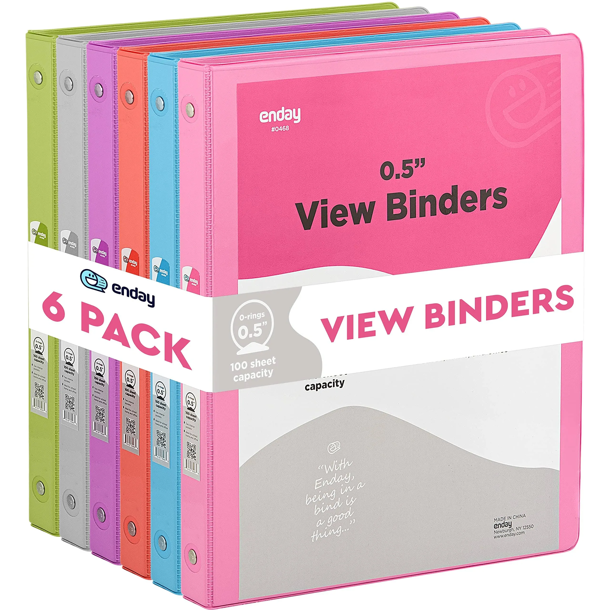 ½ Inch 3 Ring Binder Clear View Cover with 2 Inside Pockets Binders - By Enday