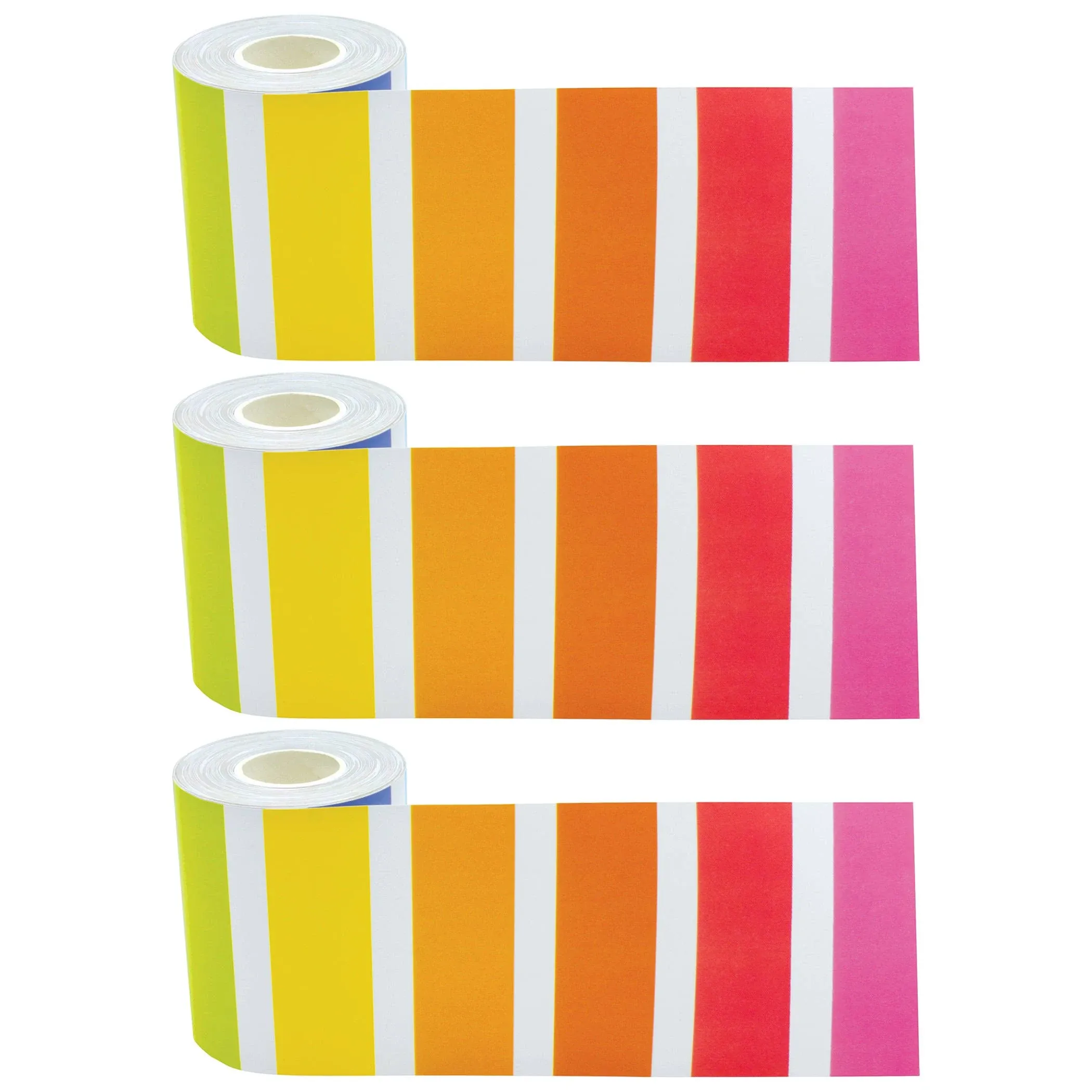 Teacher Created Resources&reg; Colorful Stripes Straight Rolled Border Trim, 50 Feet Per Roll, Pack of 3