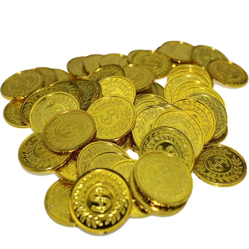 100PCS Plastic Gold Coins Pirate Treasure Chest Play Money Birthday Party Favors