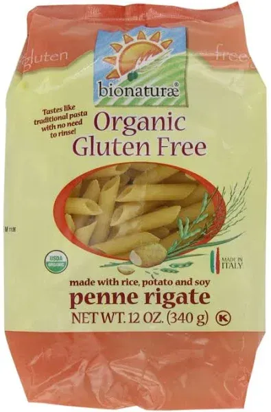 Bionaturae Penne Rigate Pasta Noodles - Gluten Free Pasta Organic, Rice & Lentil Pasta, Kosher Certified, High Protein, Non-GMO Verified, USDA Certified, Gluten Free Pastas, Crafted in Italy - 12 Oz