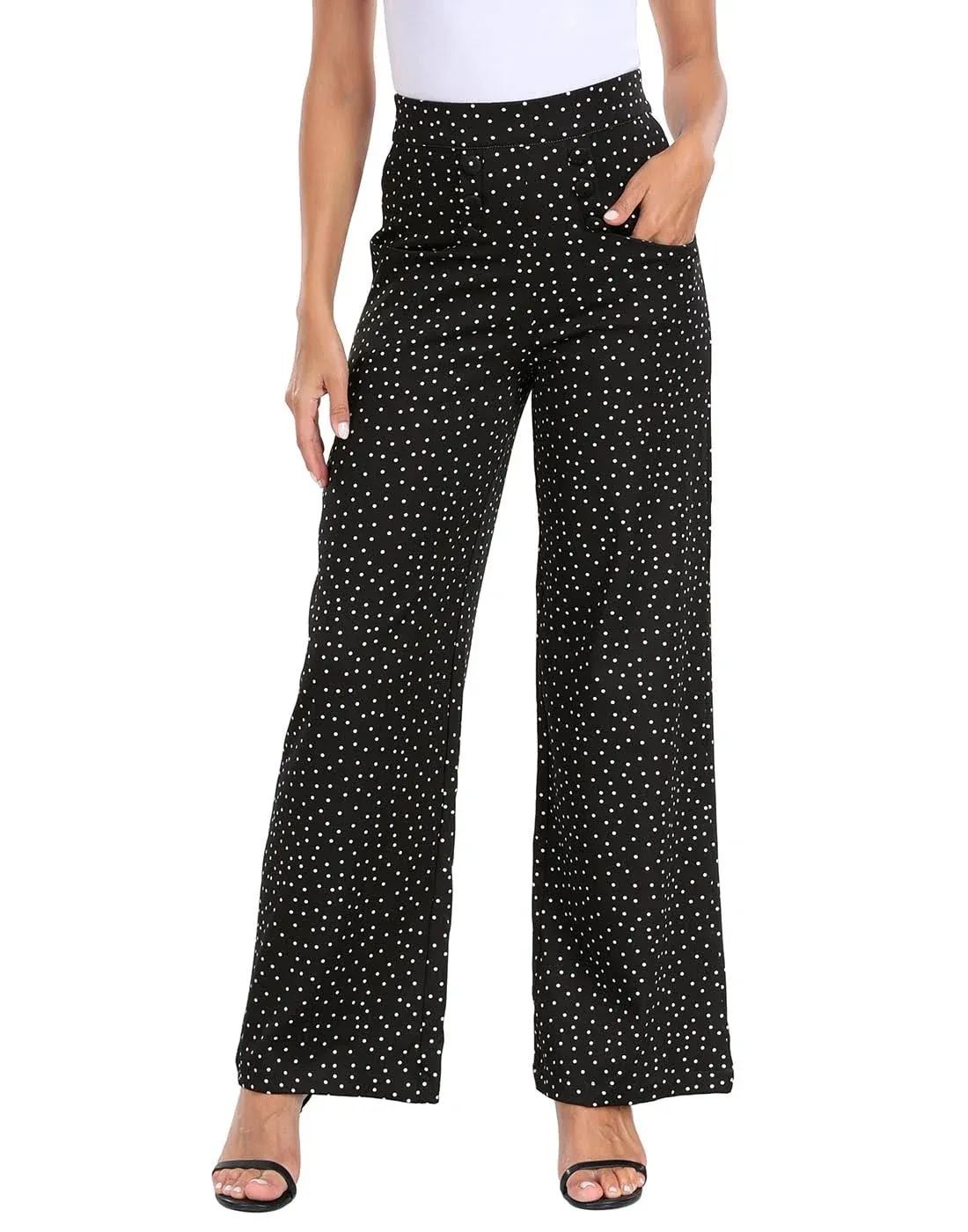 HDE Super High Waisted Wide Leg Pants Tailored Office Work Trousers with Pockets