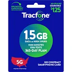 TracFone (Smartphone Only) Airtime Prepaid Service Card - Mail Delivery - 1.5GB Data / 1500 Minutes / 1500 Texts (1500 Minutes / 1500 Texts / 1.5GB Data, 365 Days)