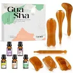 Gua Sha Facial Tools and Massage Oil Set, Natural Amber Stone GuaSha Massage Tool for Face and Body Massage, Skin Scraping Lifting and Firming, Back and Neck Release Reduce Muscle Pain (12 in 1)