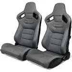 Ikon MOTORSPORTS, Universal Racing SEATS Pair with Dual Sliders, PU & Carbon Leather Reclinable Left Driver Side + Right Passenger Side