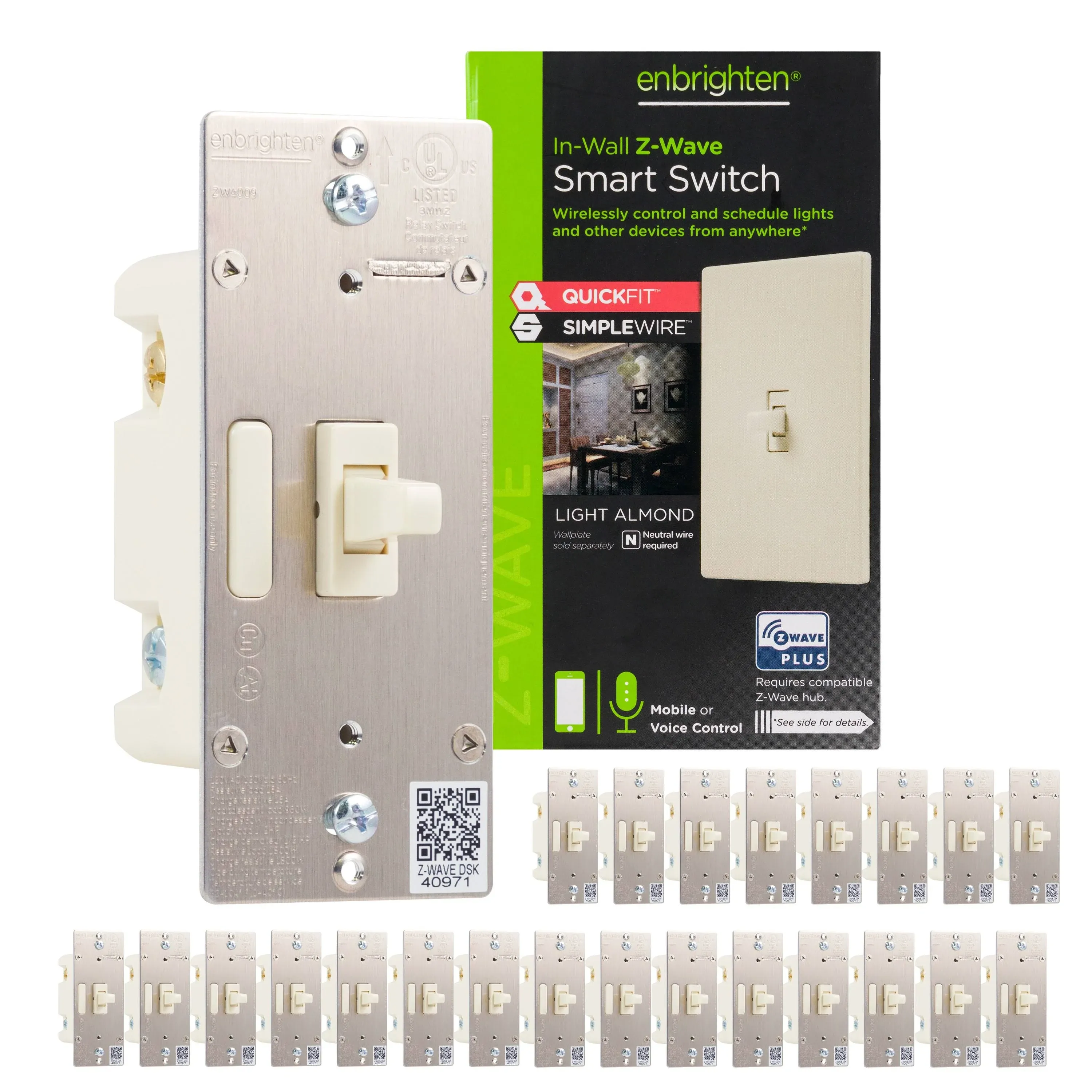 Enbrighten Z-Wave In-Wall Smart Toggle Switch with QuickFit and SimpleWire 24 Pack Light Almond 82686