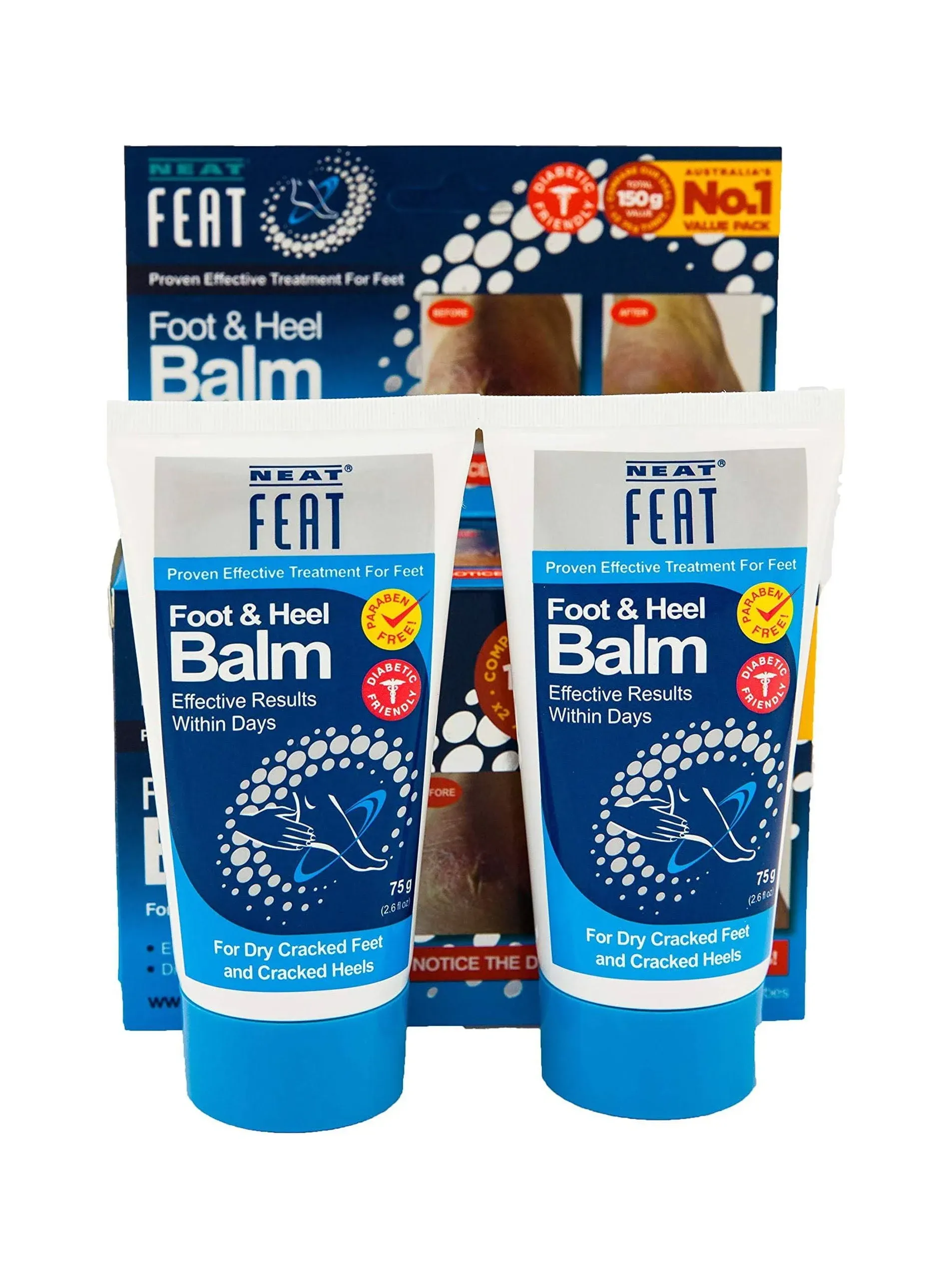 Neat Feat Foot and Heel Balm Twin Pack, Moisturizing Foot Cream, Dry &amp; Cracked