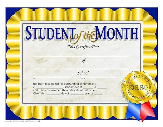 Hayes Student of the Month Certificate, 36/Pack