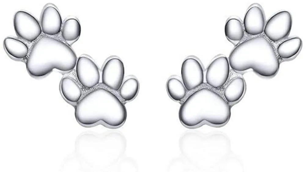 Lovely Puppy Pet Paw Stud Earrings Sterling Silver for Women Girls Cute Animal Dog Car Footprint Earring Ear Studs Piercing Hypoallergenic Fashion JE