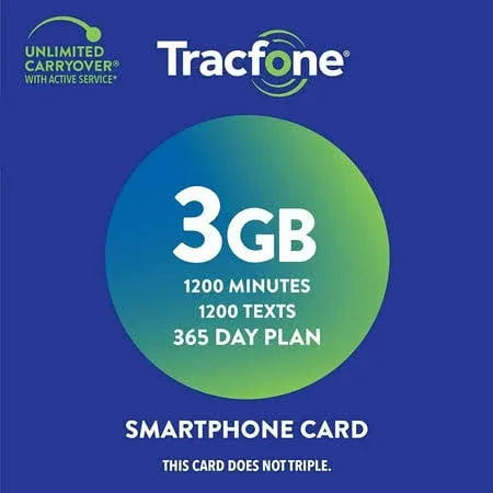 Tracfone 1200 Minutes, 1200 Text, 3GB / 365-Day Plan (Physical Delivery)