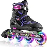 2pm Sports Vinal Girls Adjustable Inline Skates with Light Up Wheels Beginner Skates Fun Illuminating Roller Skates for Kids Boys and Ladies - Violet