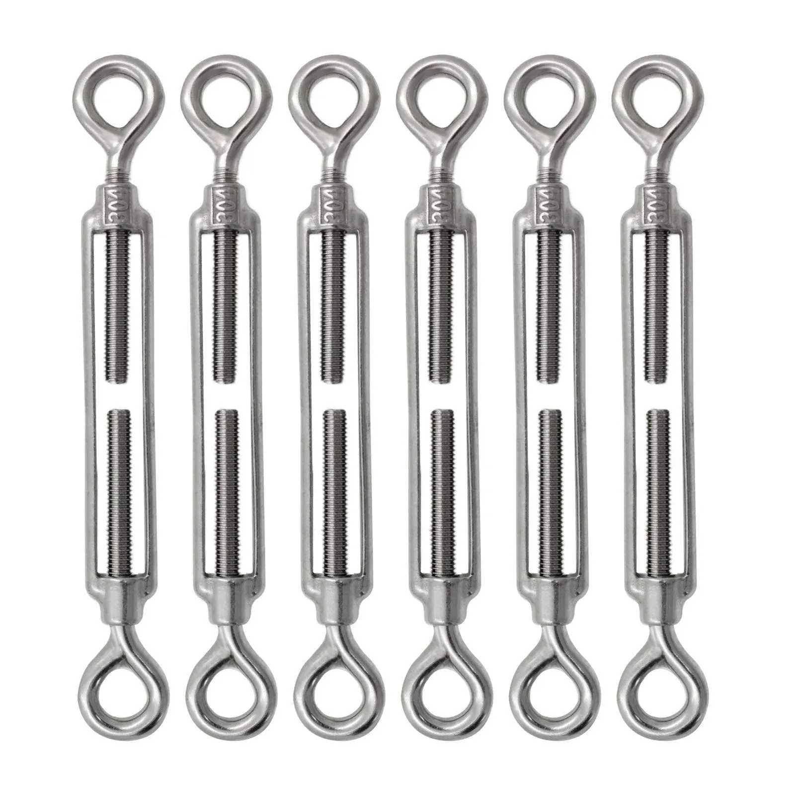 6pcs M8 Stainless Steel 304 Eye &amp; Eye Turnbuckles Adjustable Wire Rope Tensioner